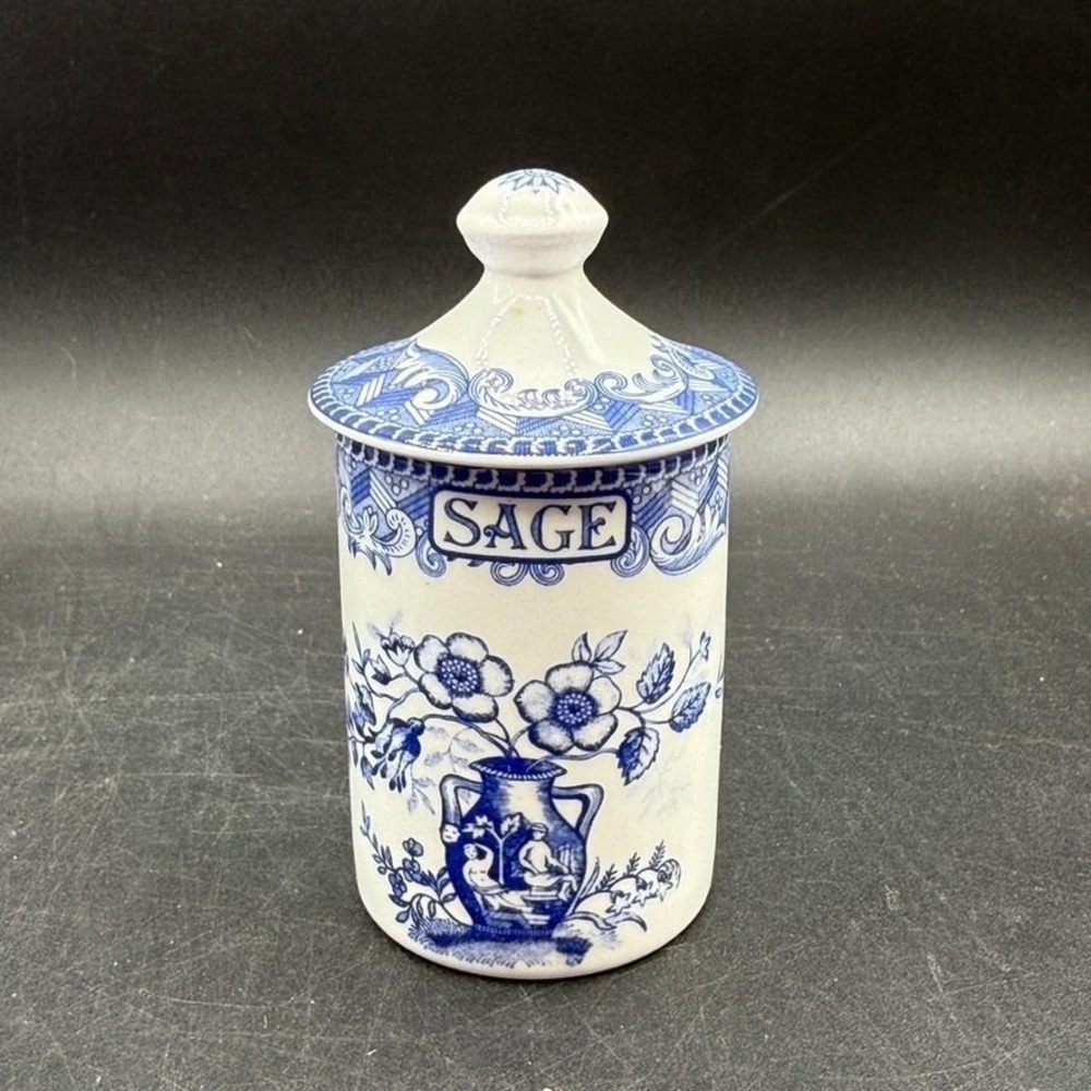 Spode Blue Room Collection SAGE Portland Vase 4.25" Herb Spice Jar & Lid England